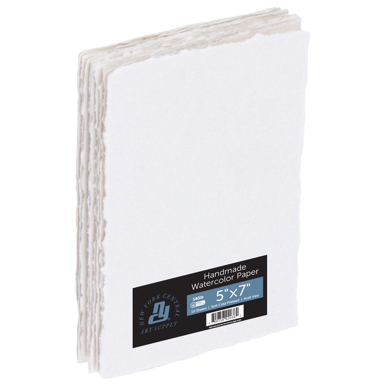 New York Central Handmade Watercolor Paper - 140lb, 5"x7" - 1 Pack of 10 Sheets, Acid-Free 100% Cotton Rag, Cold Press, 4 Deckled Edges, Minimally Sized, Mixed Media Paper for Charcoal & Pastels